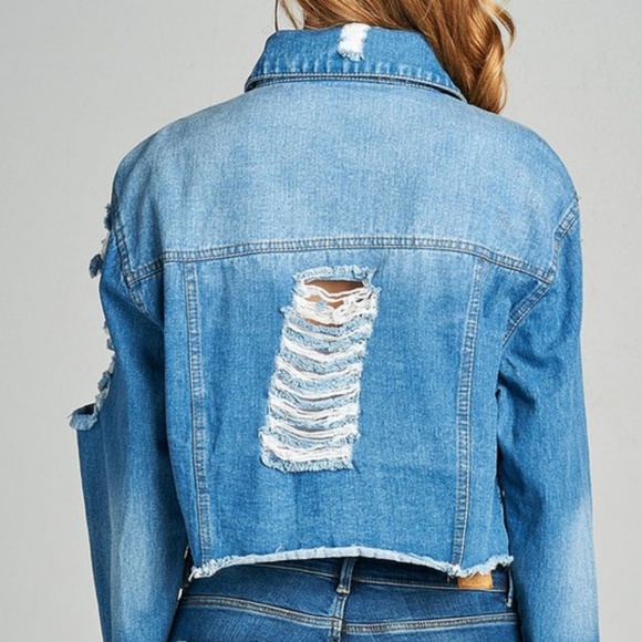 ❗️One Left Small❗️Distressed Denim Cropped Jacket - Picture 3 of 4